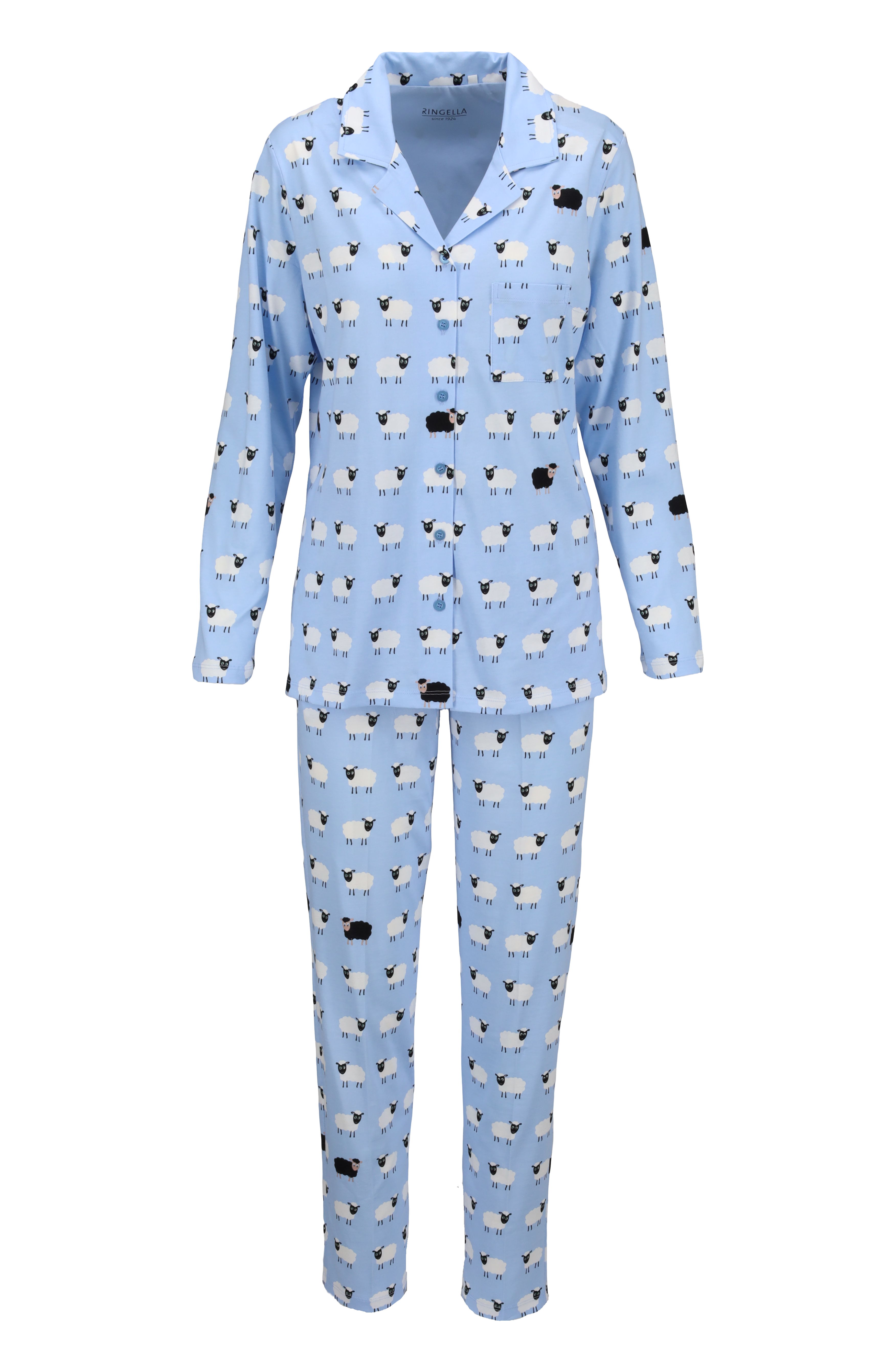 Pyjama mit durchgehender Knopfleiste und Kragen
