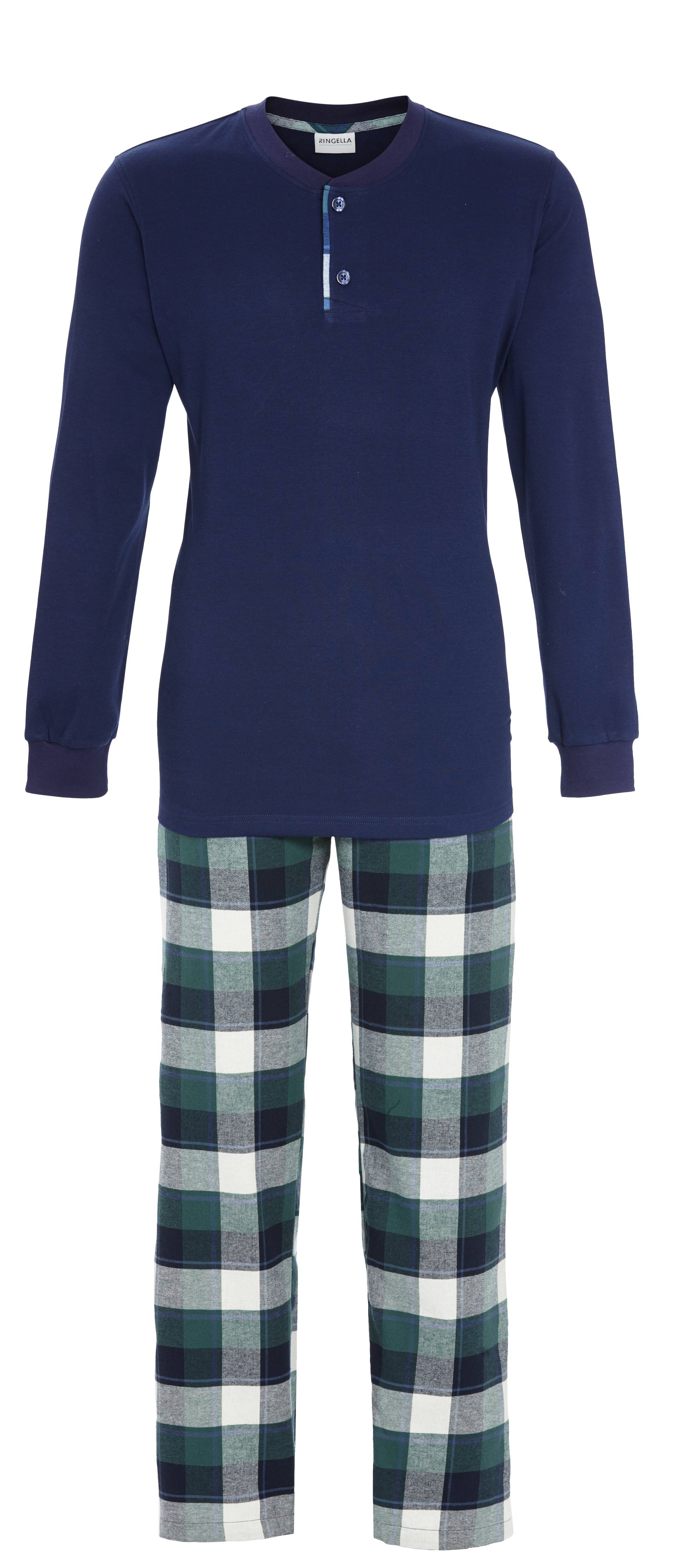 Pyjama mit Strickbündchen und Hose aus Flanell Pyjama mit Strickbündchen und Hose aus Flanell