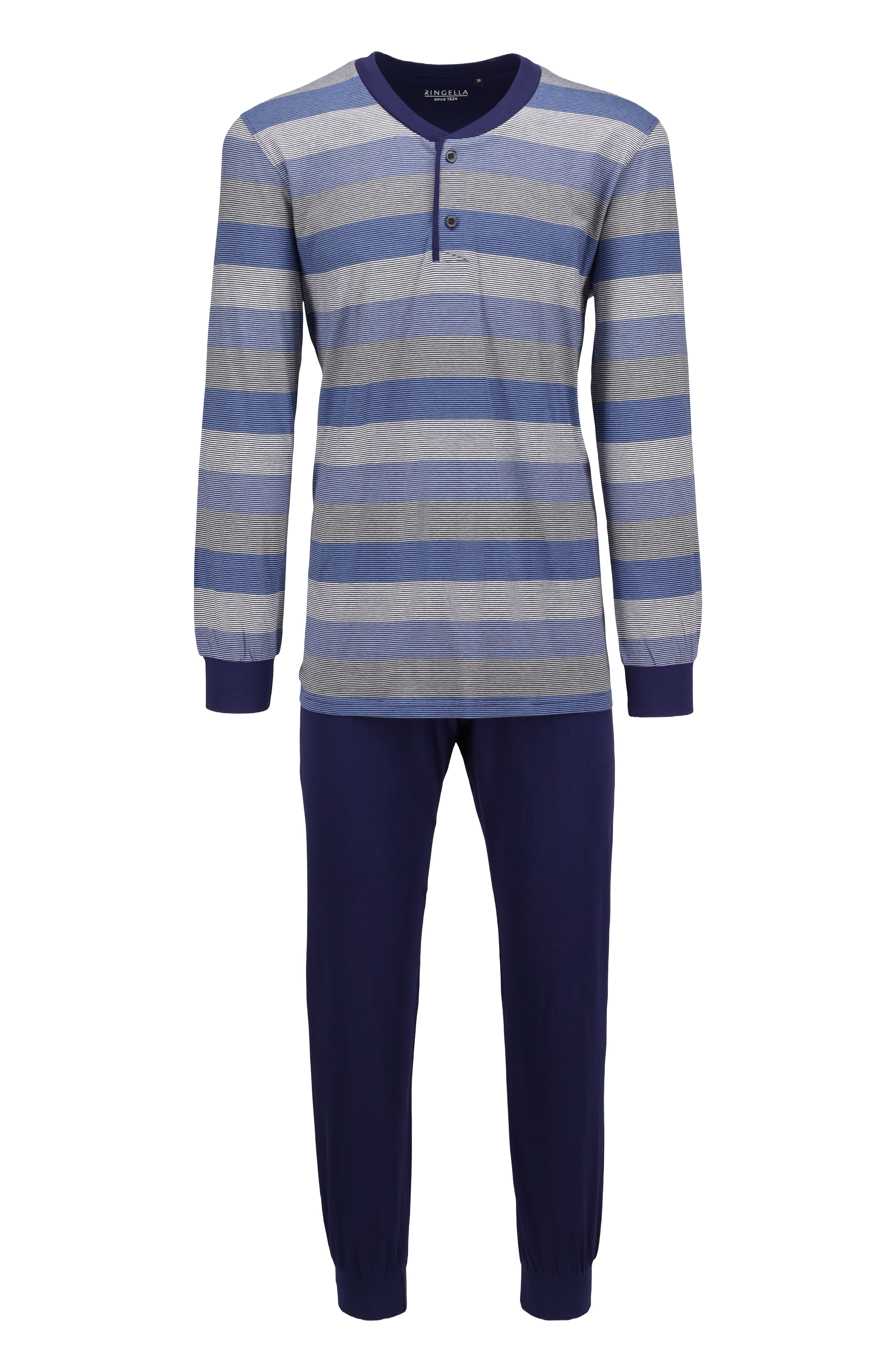 Geringelter Pyjama mit Strickbündchen