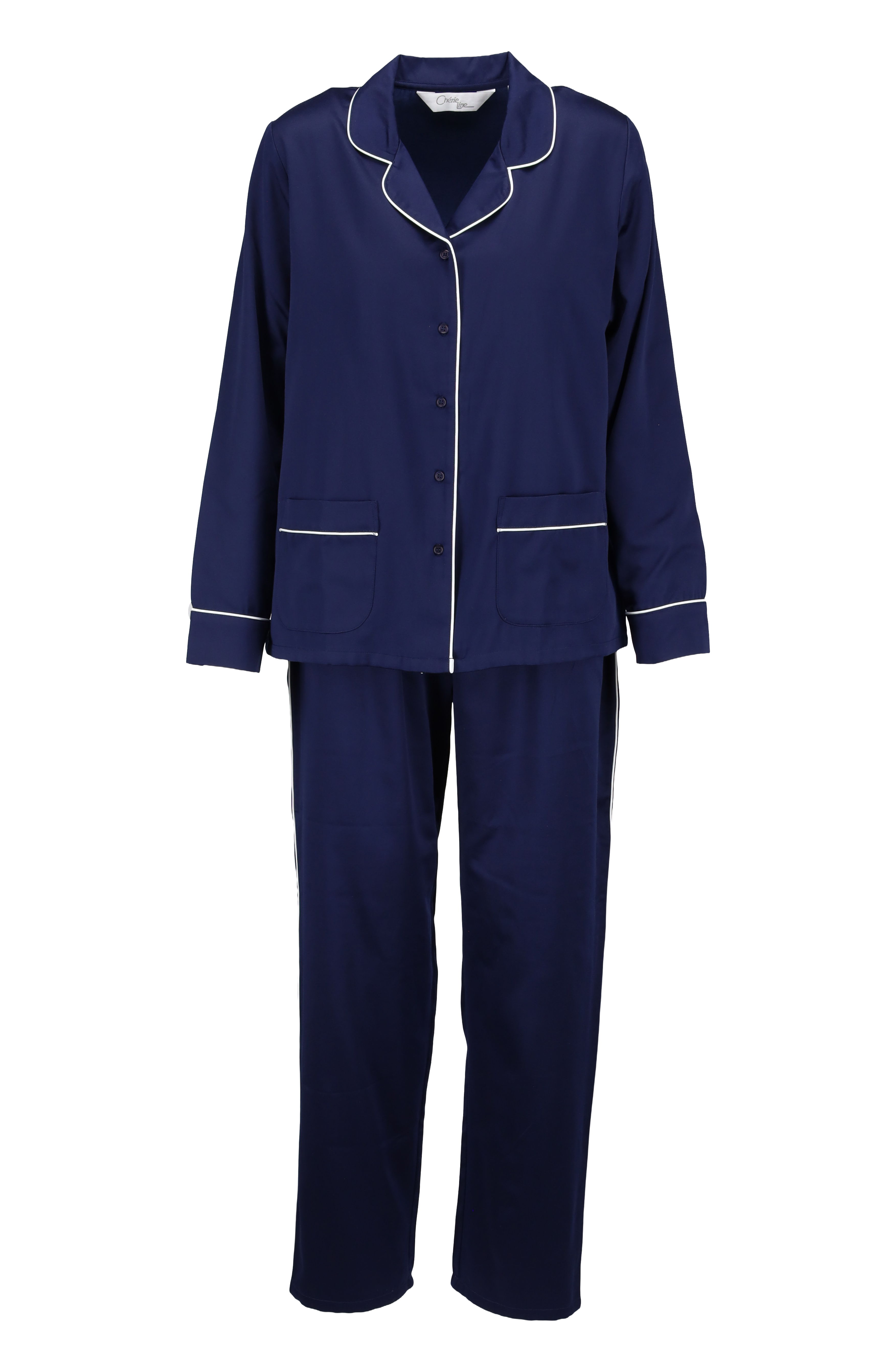 Satin-Pyjama mit aufgesetzten Taschen